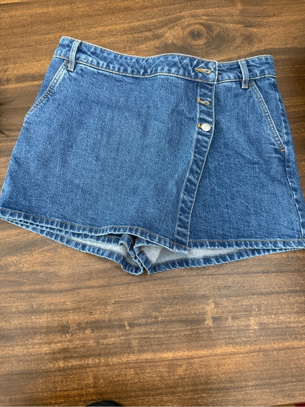 LOFT Rivete Blue Denim Wrap-Front Skort Shorts